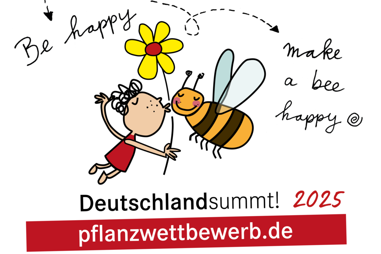 Key Visual zum Pflanzwettbewerb Deutschland summt mit einer Bienen Illustration